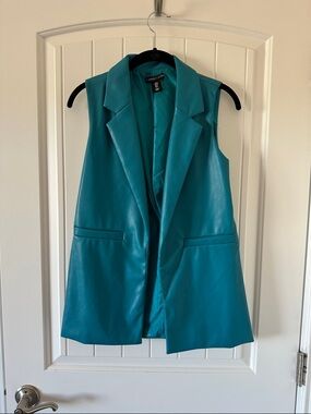 Sincerely Jules Teal Sleeveless Faux-Leather Blazer Vest